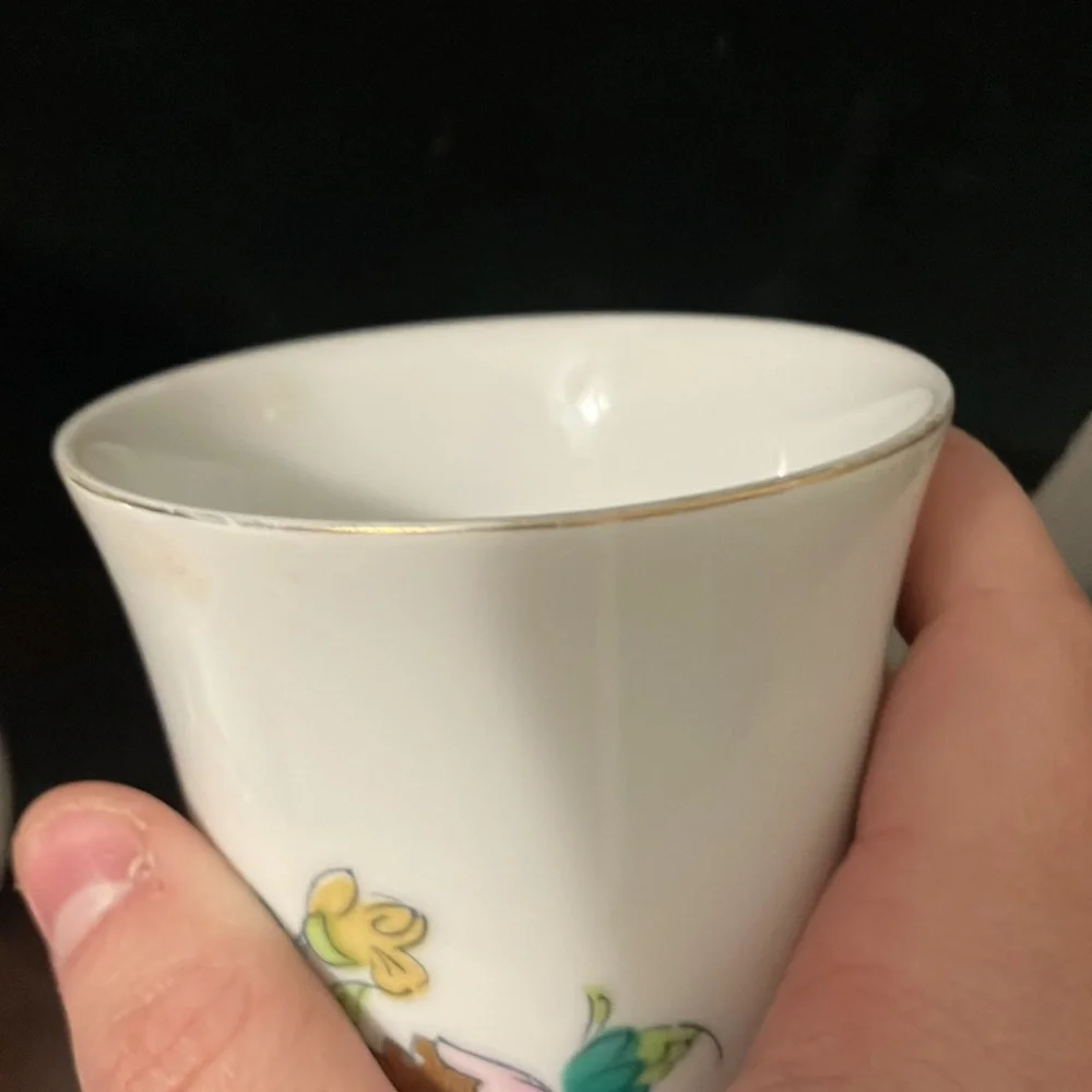 Vintage Porcelain Andrea by Sadek Asian Style Floral Toothbrush Holder & Cup
